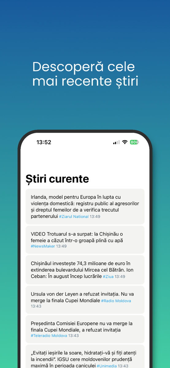 Fluxul cu cele mai recente știri în aplicația Monitor