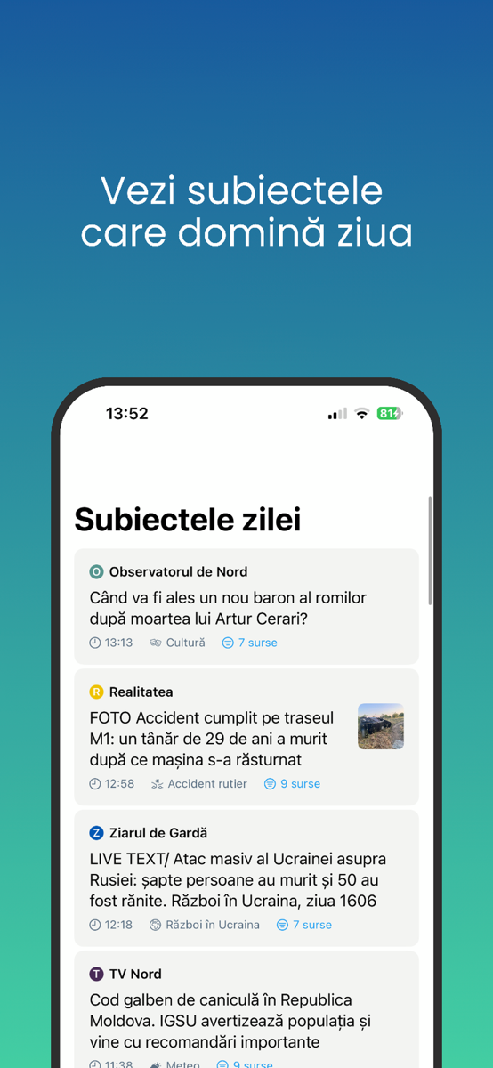 Subiectele care domină ziua, grupate în aplicația Monitor
