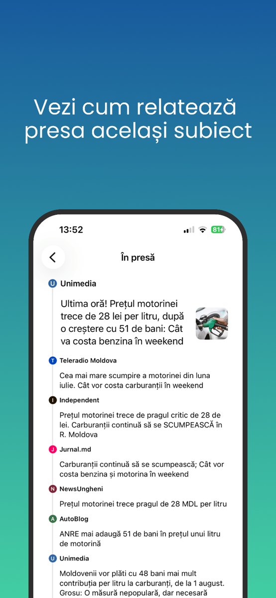 Relatări din mai multe publicații despre același subiect